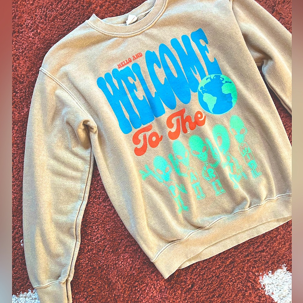 Urban Outfitters tan crewneck alien sweatshirt